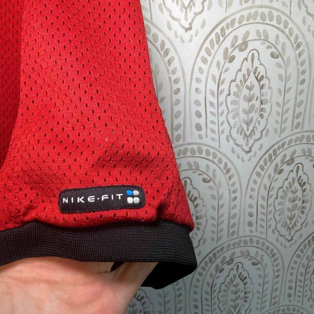 Vintage Nike Fit Mesh‎ Jersey Shirt Mens Large Red Black V-Neck Swoosh F8 EVR